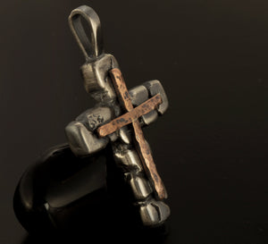 Mens Cross Pendant Silver and Copper Handmade, Cross Jewelry, P-126