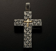 Mens Cross Pendant Silver and 14K Gold Handmade, Mens Cross Sterling Silver Handmade Pendant, Cross Jewelry, P-128