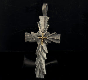 Large Cross Pendant, Silver and 14K Solid Gold Handmade Cross Pendant, Handmade Cross Pendant, Cross Jewelry, P-130