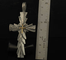 Large Cross Pendant, Silver and 14K Solid Gold Handmade Cross Pendant, Handmade Cross Pendant, Cross Jewelry, P-130