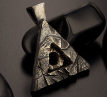 Unique Triangle Pendant in Oxidized Sterling Silver and copper, Rustic Dark Pendant for Men & Women, Silver Triangle Circle Pendant, P-135