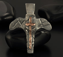 Mens Cross Pendant, Silver and copper Handmade Cross Pendant, Mens Cross Silver Handmade Pendant, Cross Jewelry, P-138