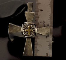 Mens Cross Pendant Silver and 14K Gold Handmade, Mens Cross Sterling Silver Handmade Pendant, Cross Jewelry, P-117