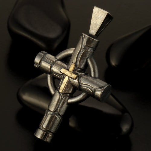Unique Cross Pendant, Mens Cross Pendant Silver and 14K Gold Handmade, Cross Sterling Silver Handmade Pendant, Cross Jewelry, P-141