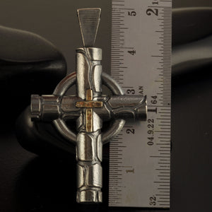 Unique Cross Pendant, Mens Cross Pendant Silver and 14K Gold Handmade, Cross Sterling Silver Handmade Pendant, Cross Jewelry, P-141