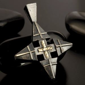 Cross Pendant, Mens Cross Sterling Silver and 14K Gold Pendant,Handmade Pendant, P-117-S